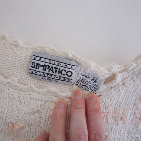Vintage Sympatico Sportswear Cream w Peach Cable Knit Hearts Floral Sweater S - Picture 11 of 11